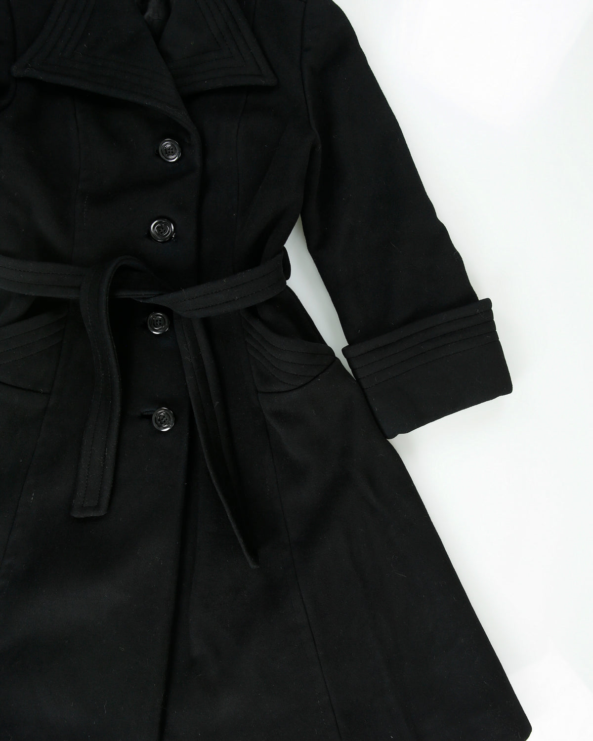 Vintage 1970s Monteselli France Women's Wool Union Made In Canada Belted Peak Lapel Over Coat - S