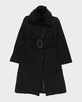 Vintage Y2K 00s Bebe Women's Rib Wool Angora Fur Belted Over Coat - S