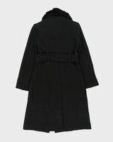 Vintage Y2K 00s Bebe Women's Rib Wool Angora Fur Belted Over Coat - S