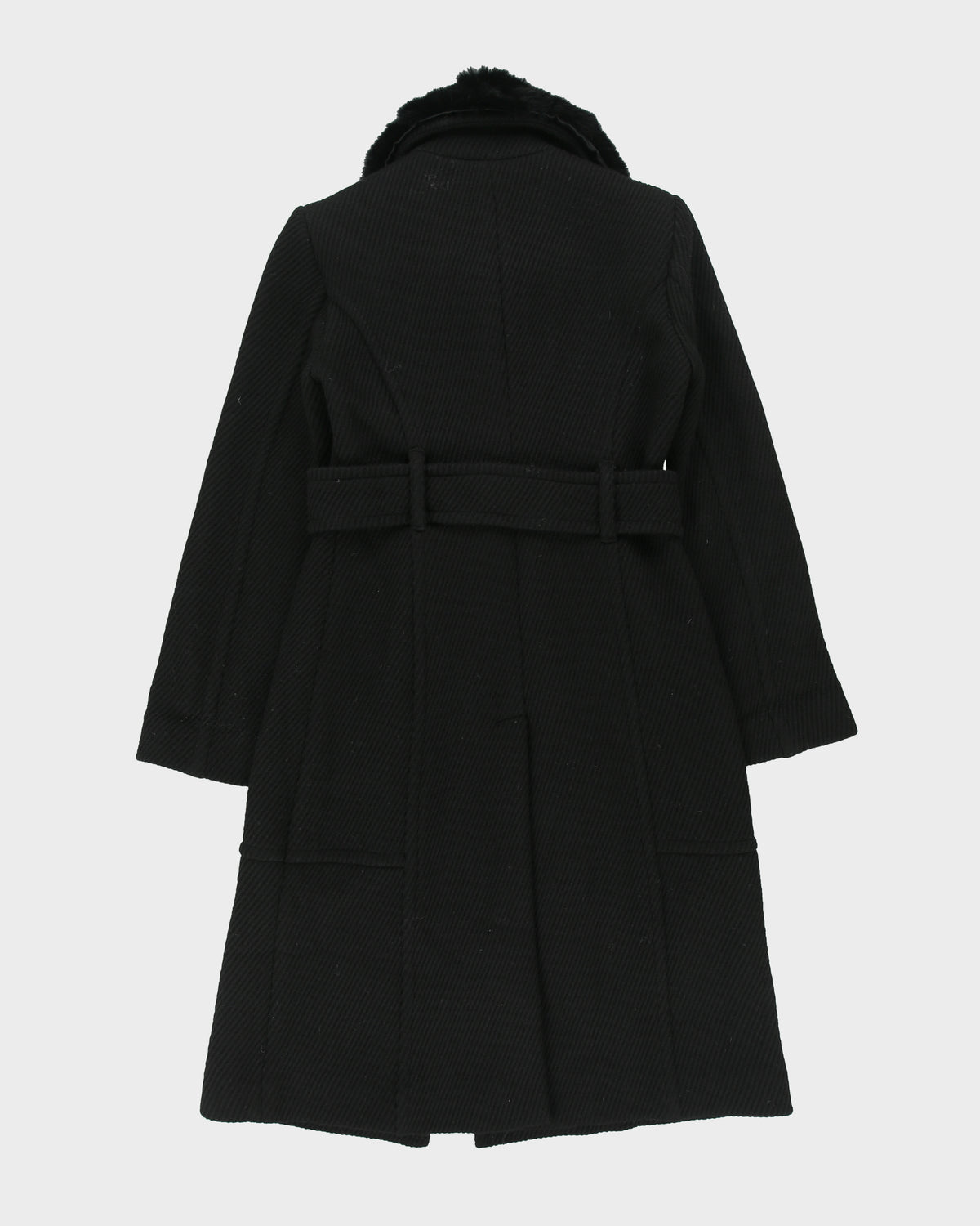 Vintage Y2K 00s Bebe Women's Rib Wool Angora Fur Belted Over Coat - S