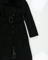Vintage Y2K 00s Bebe Women's Rib Wool Angora Fur Belted Over Coat - S