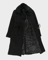 Vintage Y2K 00s Bebe Women's Rib Wool Angora Fur Belted Over Coat - S