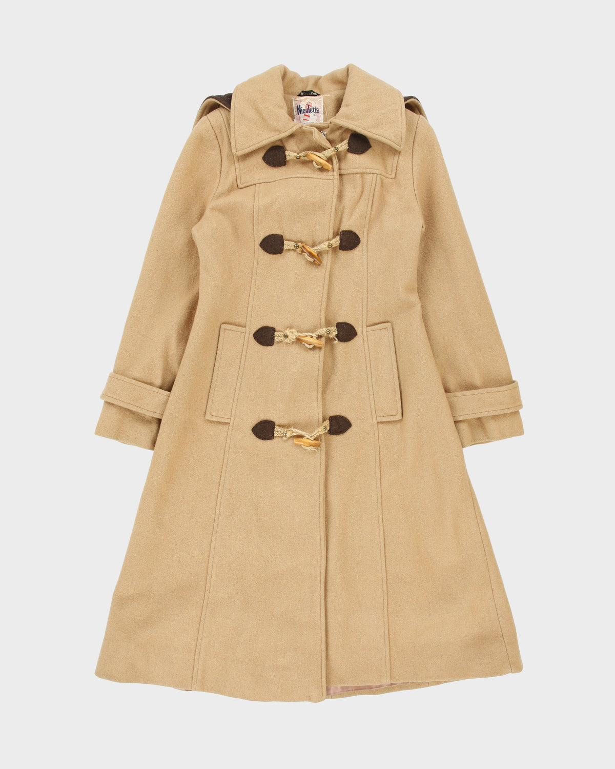 Vintage 1960s Niccolini Nicolette Women's Tan Wool Union Made In USA Duffel Coat - S