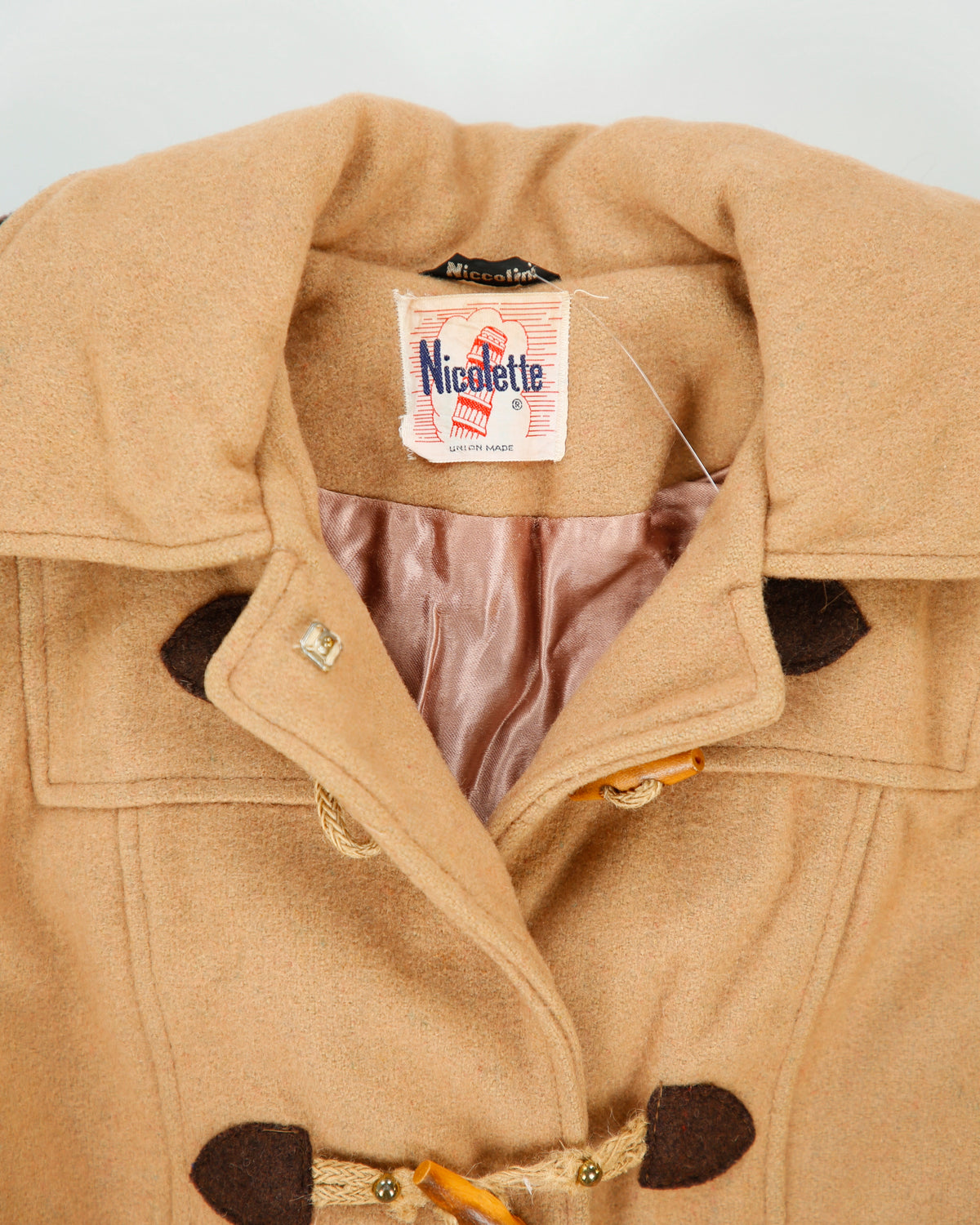 Vintage 1960s Niccolini Nicolette Women's Tan Wool Union Made In USA Duffel Coat - S