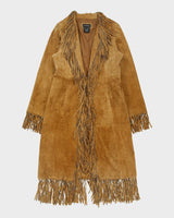 Vintage Y2K 00s Le Chateau Women's Tan Leather Western Fringe Cowboy Coat - M