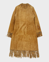 Vintage Y2K 00s Le Chateau Women's Tan Leather Western Fringe Cowboy Coat - M