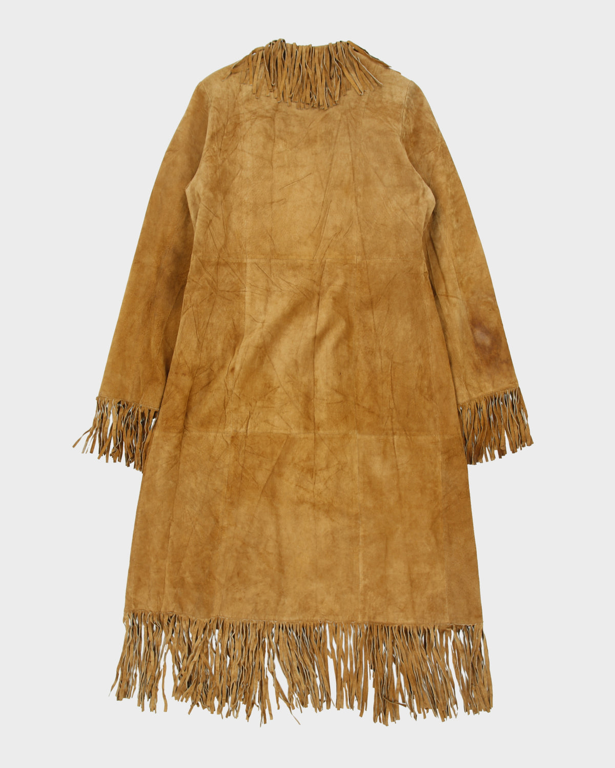 Vintage Y2K 00s Le Chateau Women's Tan Leather Western Fringe Cowboy Coat - M