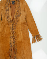 Vintage Y2K 00s Le Chateau Women's Tan Leather Western Fringe Cowboy Coat - M