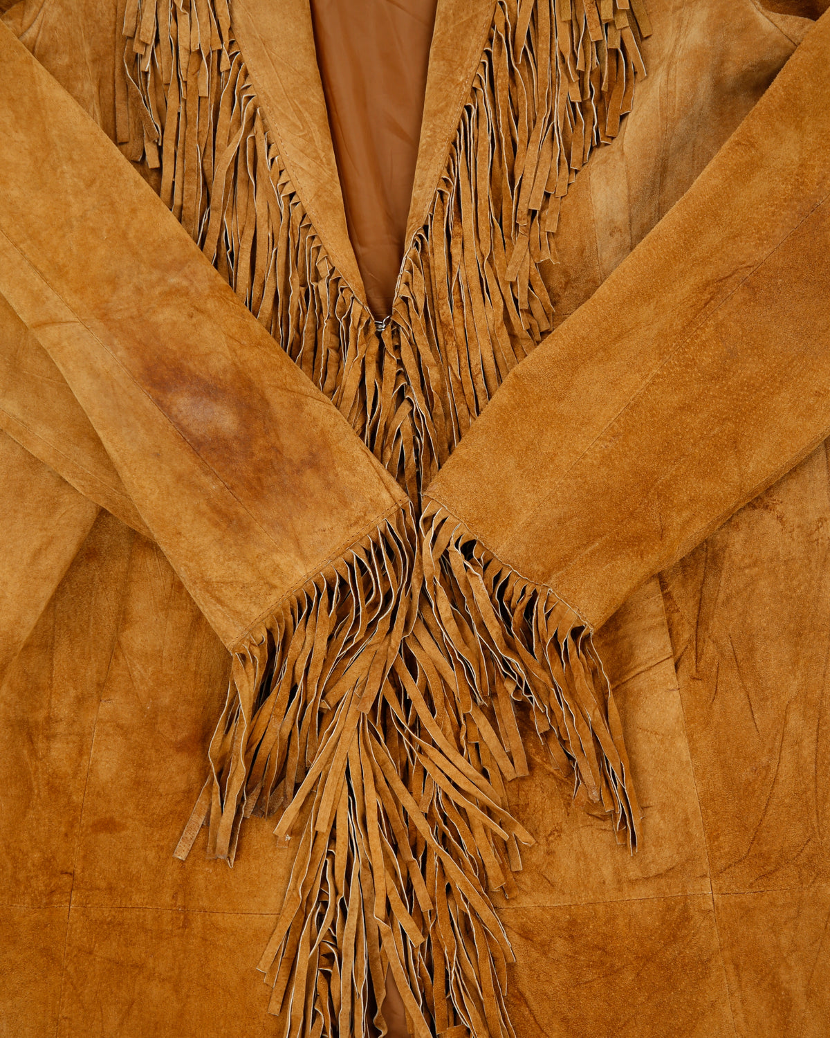 Vintage Y2K 00s Le Chateau Women's Tan Leather Western Fringe Cowboy Coat - M