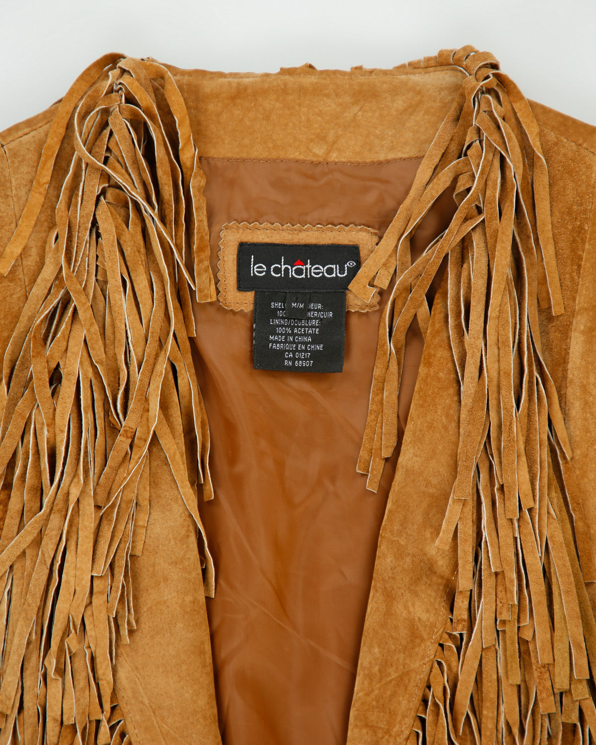 Vintage Y2K 00s Le Chateau Women's Tan Leather Western Fringe Cowboy Coat - M