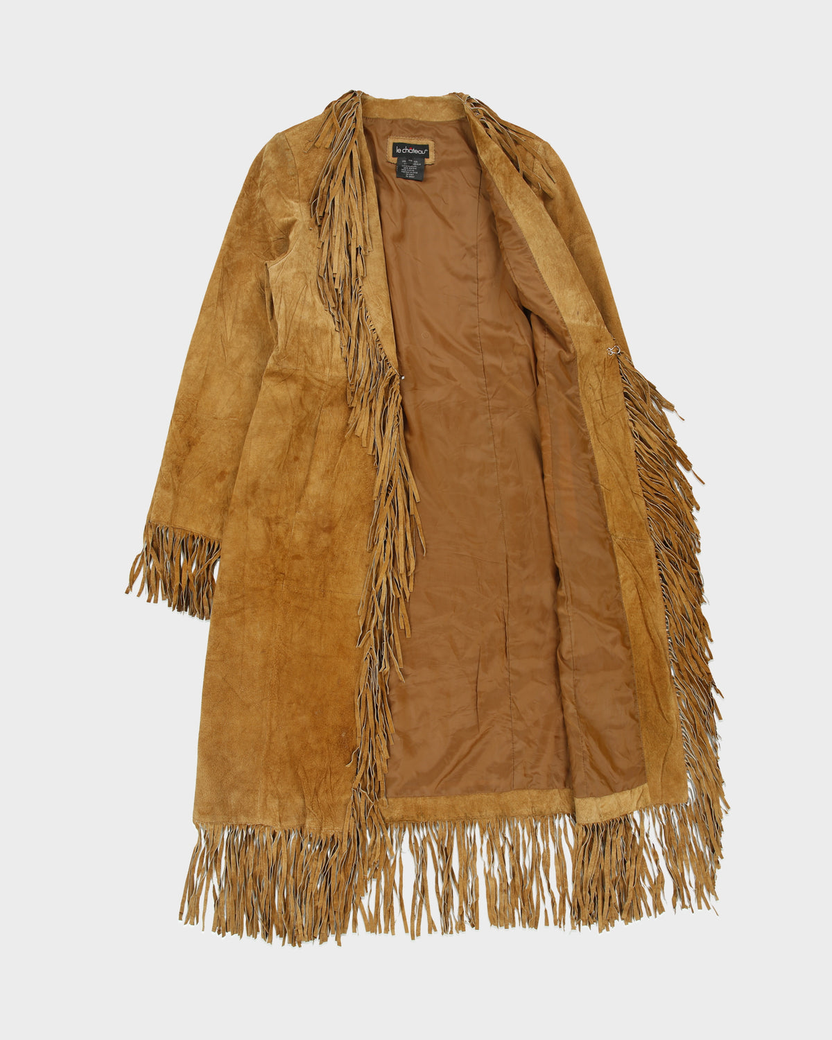 Vintage Y2K 00s Le Chateau Women's Tan Leather Western Fringe Cowboy Coat - M