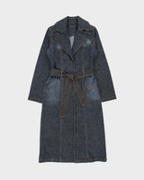 Vintage Y2K 00s Y.O.Y.O Women's Indigo Denim Belted Trench Coat - M