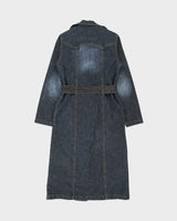 Vintage Y2K 00s Y.O.Y.O Women's Indigo Denim Belted Trench Coat - M