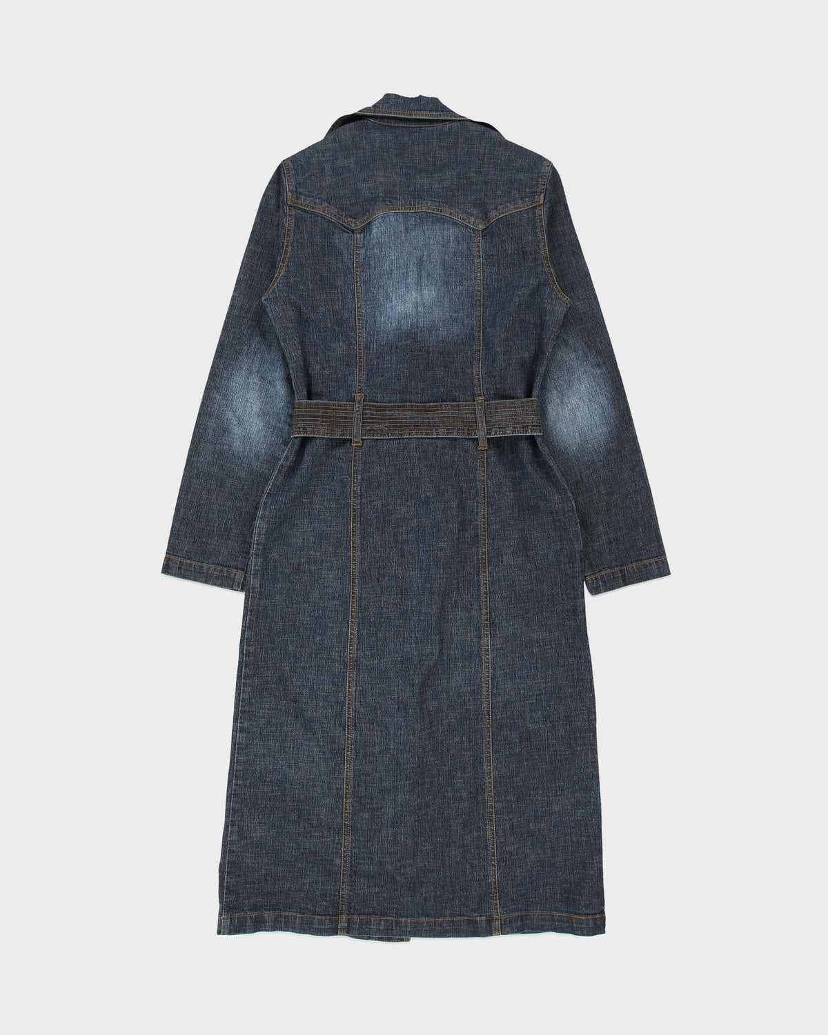 Vintage Y2K 00s Y.O.Y.O Women's Indigo Denim Belted Trench Coat - M