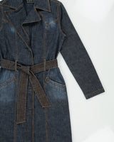 Vintage Y2K 00s Y.O.Y.O Women's Indigo Denim Belted Trench Coat - M