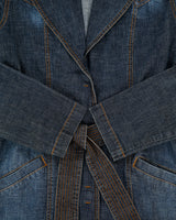 Vintage Y2K 00s Y.O.Y.O Women's Indigo Denim Belted Trench Coat - M