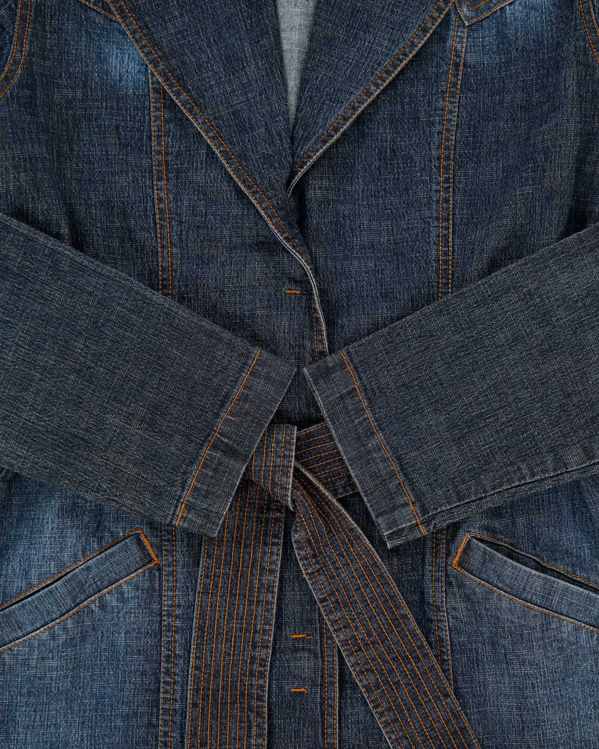 Vintage Y2K 00s Y.O.Y.O Women's Indigo Denim Belted Trench Coat - M