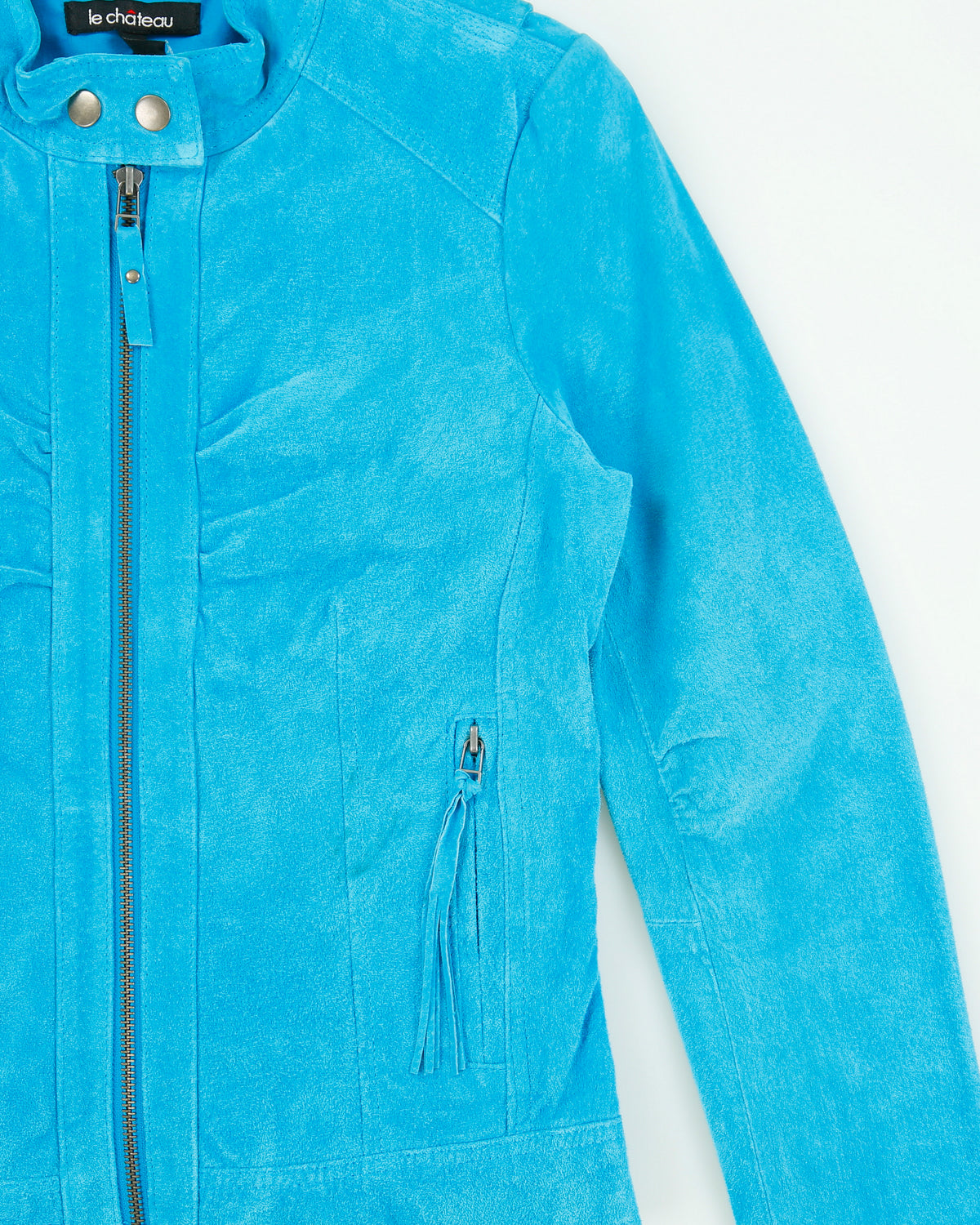Vintage Y2k 00s Le Chateau Suede Cafe Racer Tassel Zip Jacket - XS