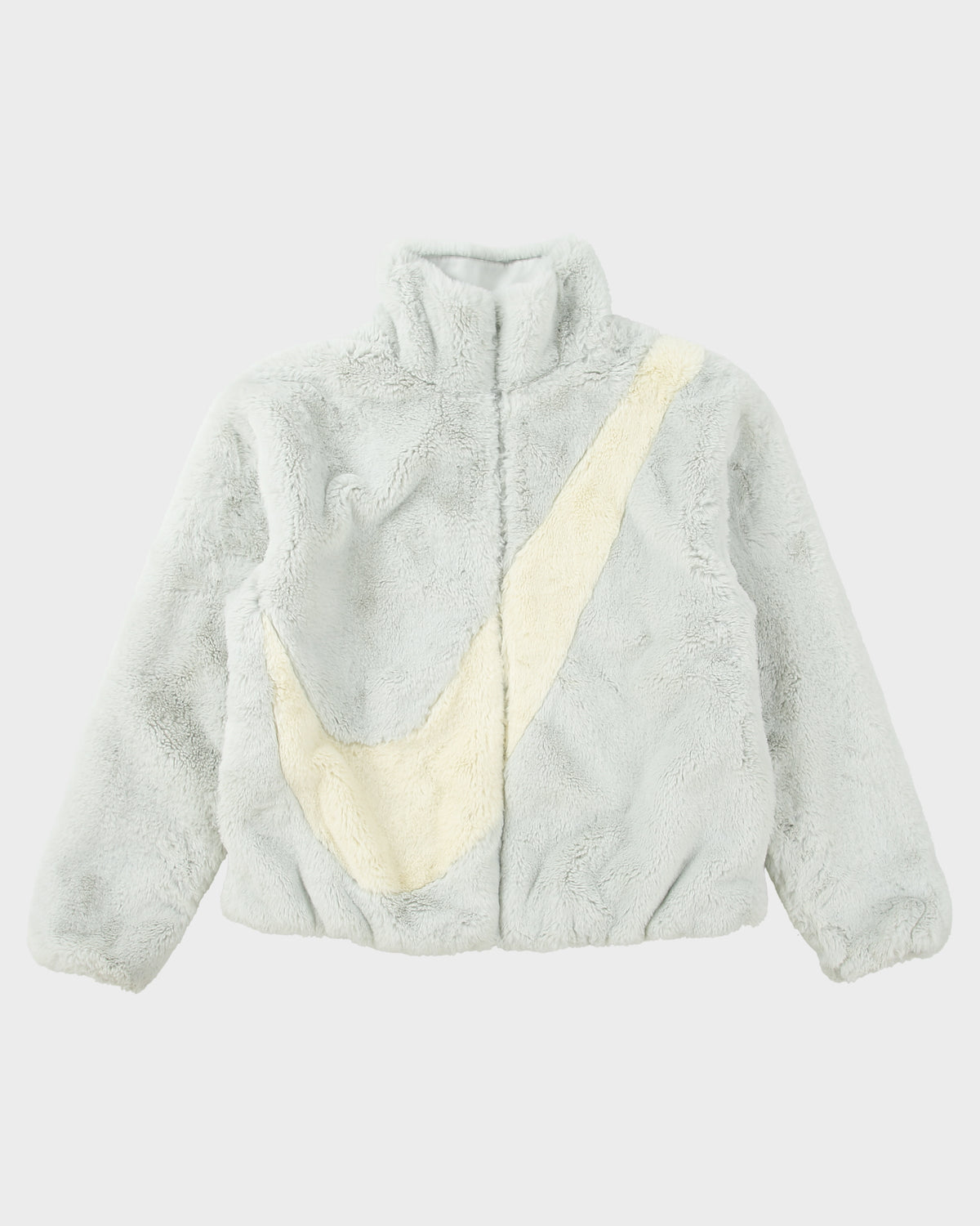Nike Sportswear Women's Baby Blue Oversized Swoosh Faux Fur Jacket - S