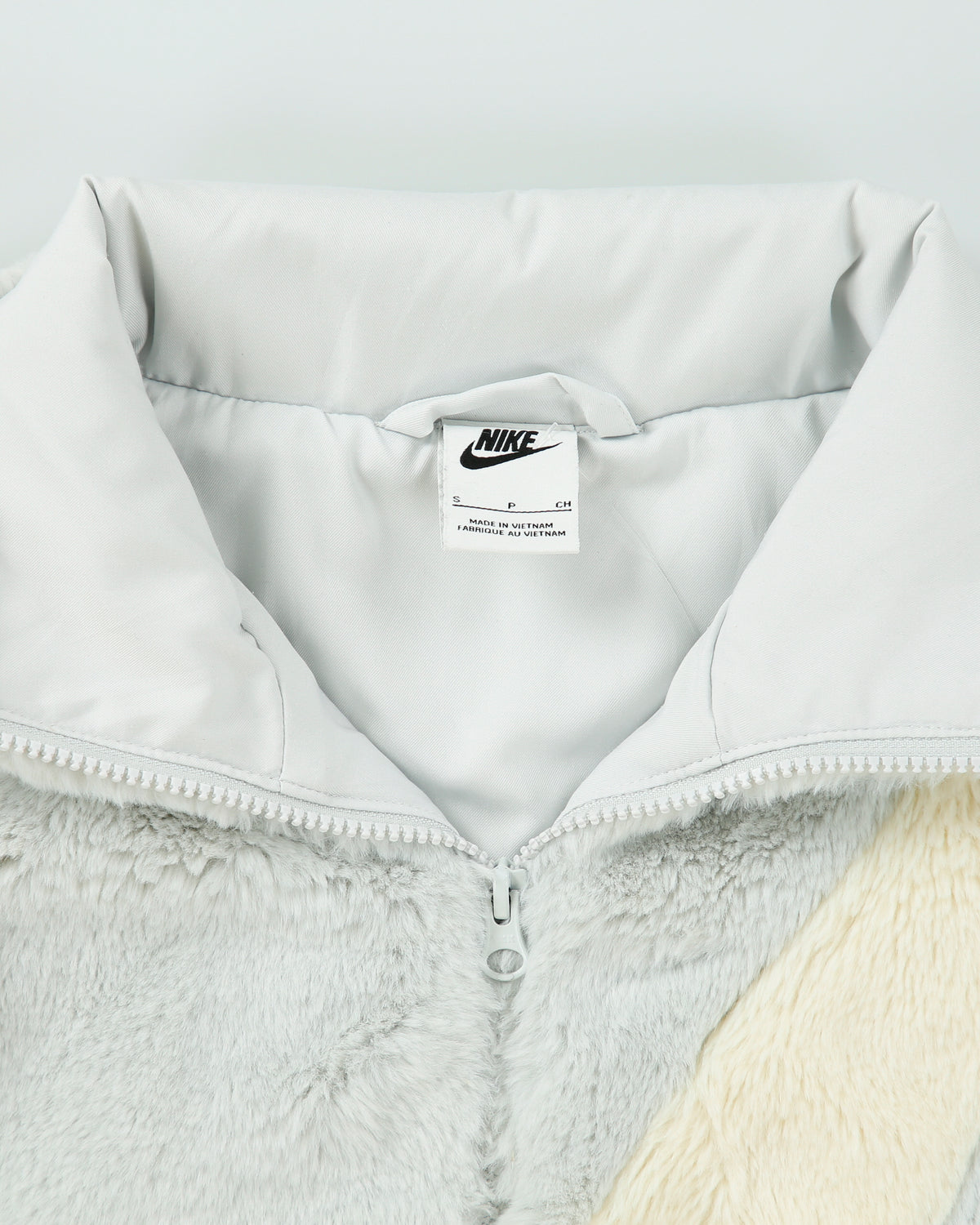 Nike Sportswear Women's Baby Blue Oversized Swoosh Faux Fur Jacket - S