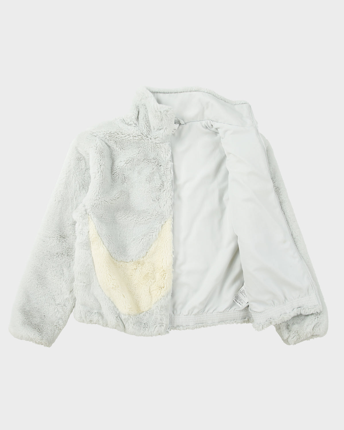 Nike Sportswear Women's Baby Blue Oversized Swoosh Faux Fur Jacket - S