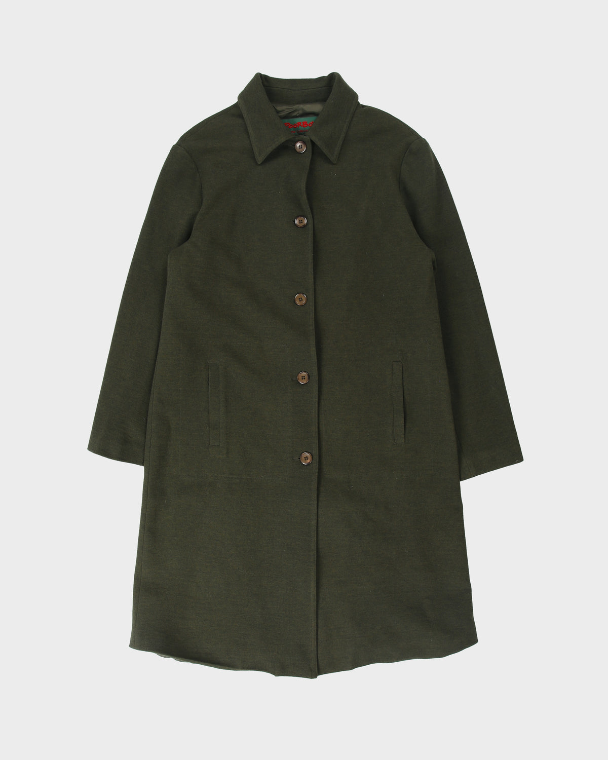 Vintage Fall 1999 Poor Boy Dark Green Women's Wool Blend Made In Canada Mid Length Overcoat - M