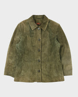 Vintage Y2K 00s Danier Women's Olive Suede Button-Up Jacket - M