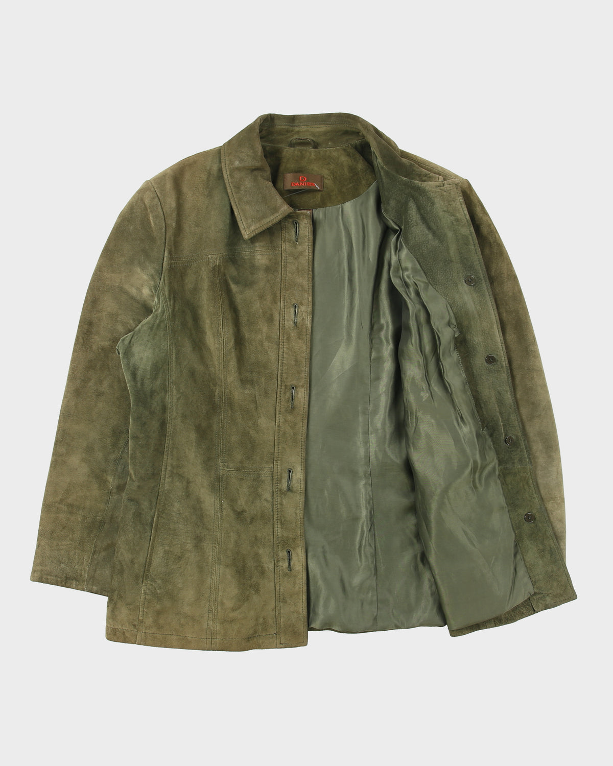 Vintage Y2K 00s Danier Women's Olive Suede Button-Up Jacket - M