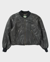 Vintage 1990s Danier Sport Women's Calfskin Leather Quilt Lined Cropped Bomber Jacket - L