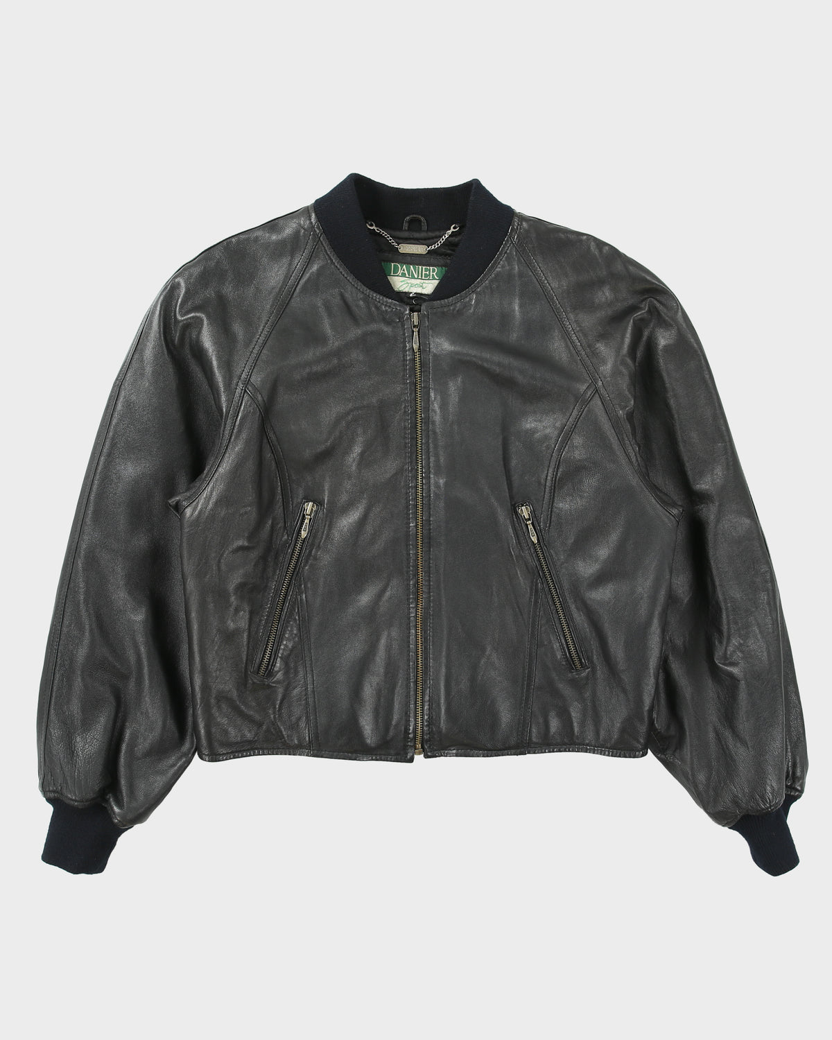 Vintage 1990s Danier Sport Women's Calfskin Leather Quilt Lined Cropped Bomber Jacket - L