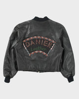 Vintage 1990s Danier Sport Women's Calfskin Leather Quilt Lined Cropped Bomber Jacket - L