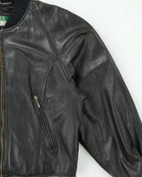 Vintage 1990s Danier Sport Women's Calfskin Leather Quilt Lined Cropped Bomber Jacket - L