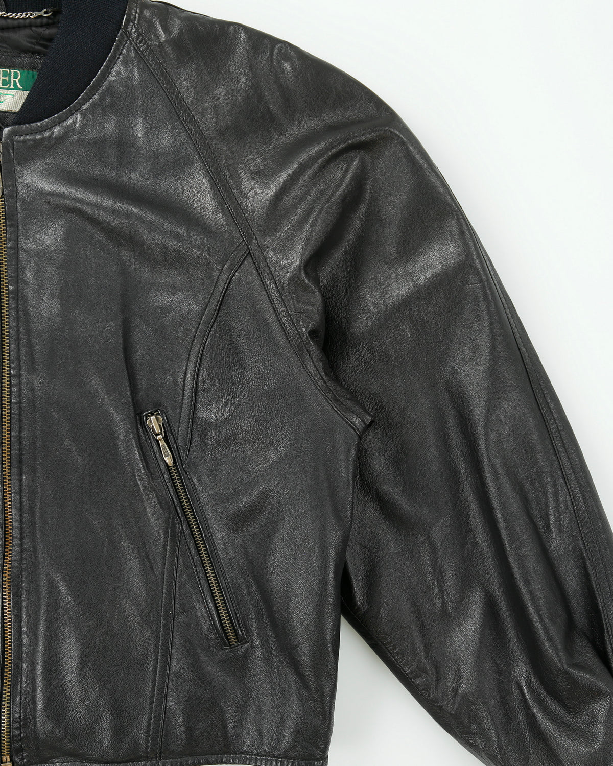 Vintage 1990s Danier Sport Women's Calfskin Leather Quilt Lined Cropped Bomber Jacket - L