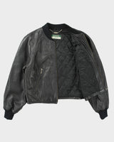 Vintage 1990s Danier Sport Women's Calfskin Leather Quilt Lined Cropped Bomber Jacket - L