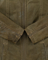 Vintage Y2K 00s Danier Women's Olive Suede Contrast Stitch Quilt Lined Faux Shearling Jacket - S