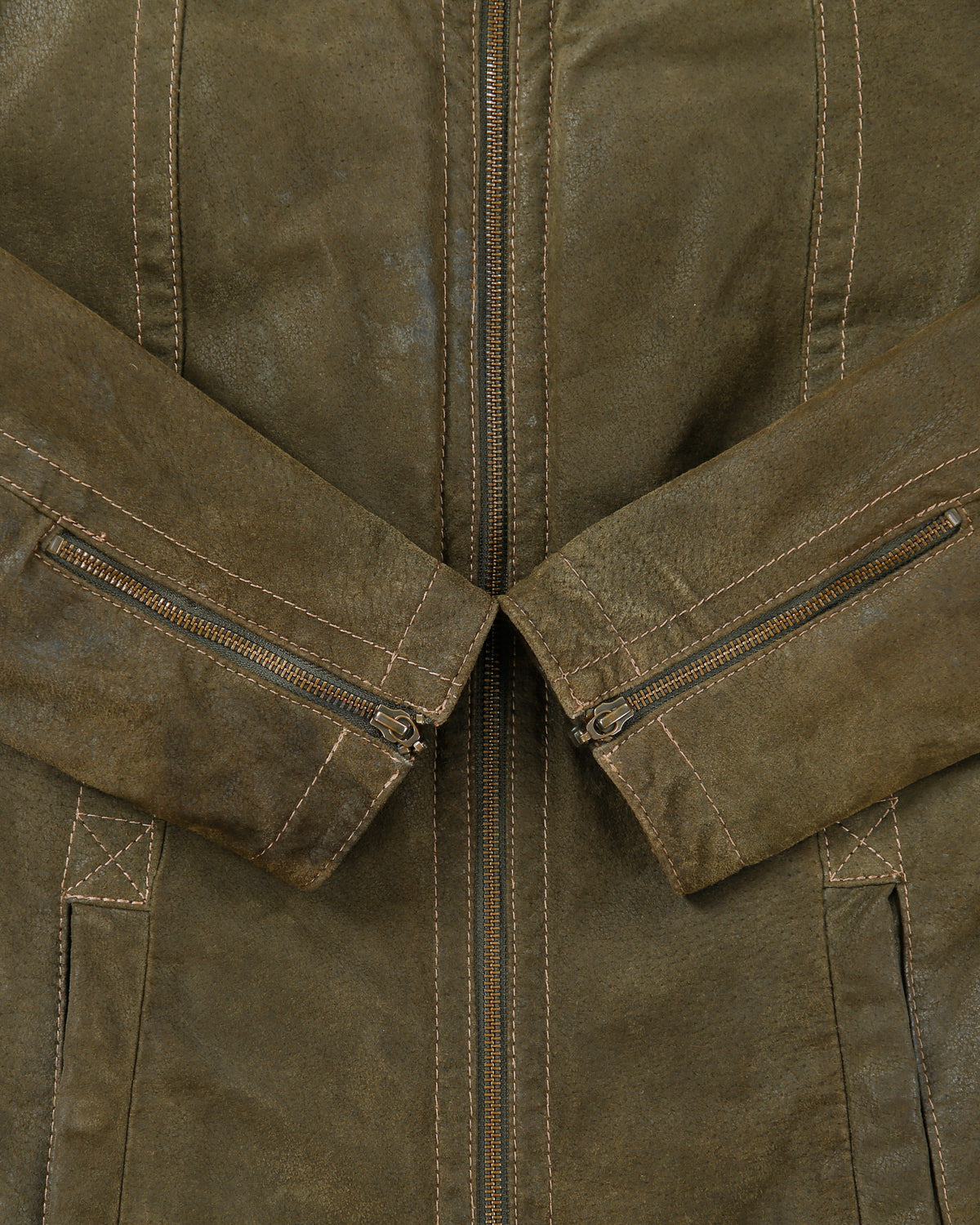 Vintage Y2K 00s Danier Women's Olive Suede Contrast Stitch Quilt Lined Faux Shearling Jacket - S
