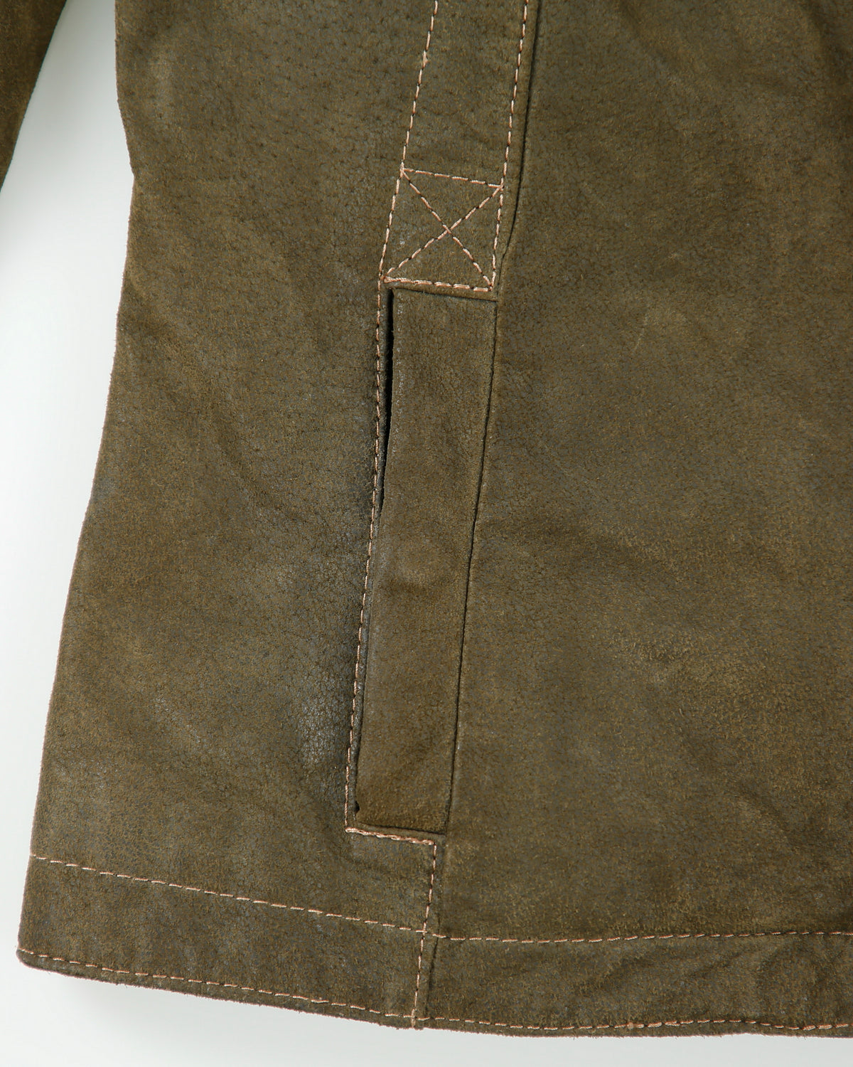 Vintage Y2K 00s Danier Women's Olive Suede Contrast Stitch Quilt Lined Faux Shearling Jacket - S