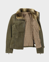 Vintage Y2K 00s Danier Women's Olive Suede Contrast Stitch Quilt Lined Faux Shearling Jacket - S