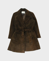 Vintage 1970s Marshall Field &amp; Company Women's Suede Peak Lapel Mid Length Belted Jacket - S