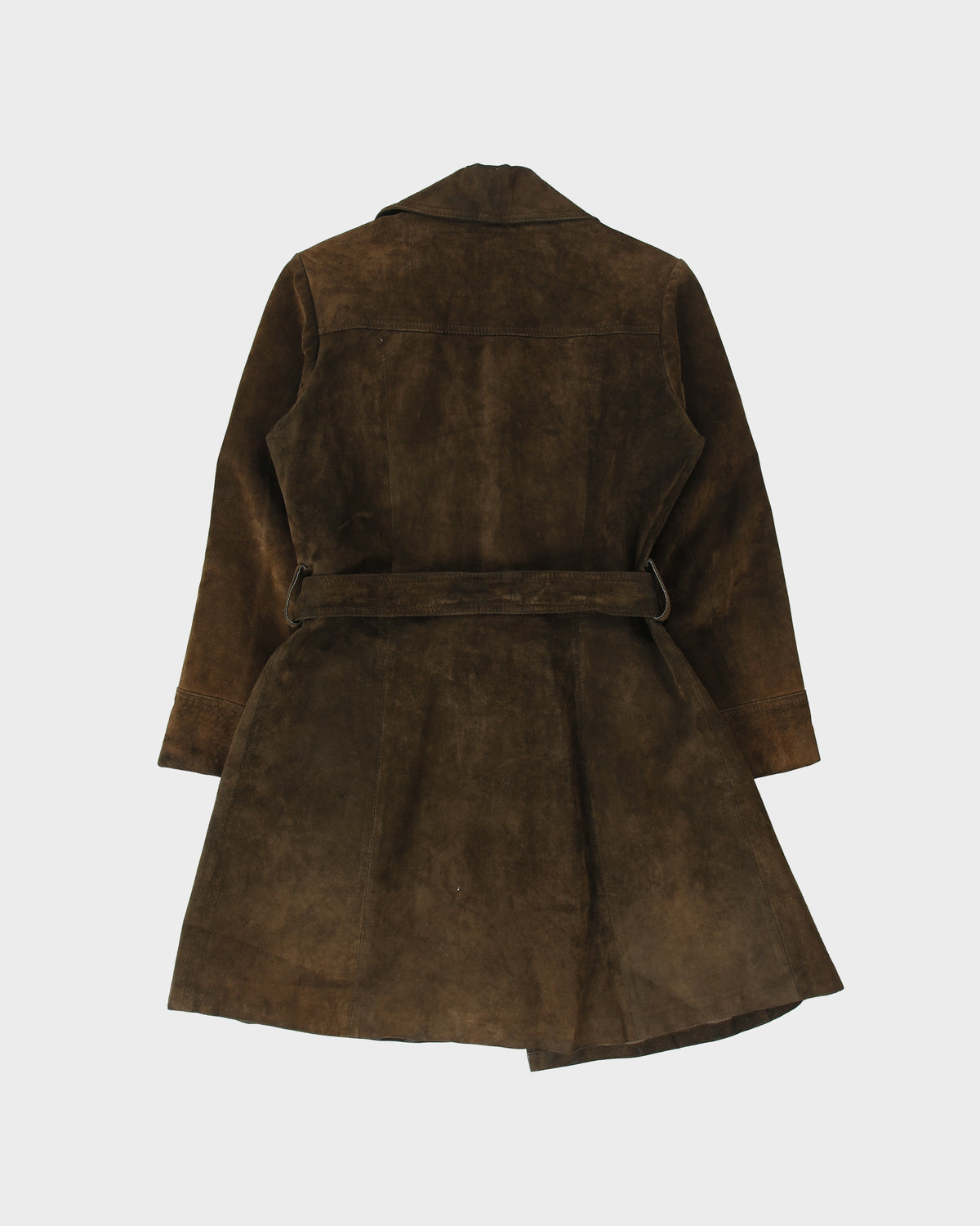 Vintage 1970s Marshall Field &amp; Company Women's Suede Peak Lapel Mid Length Belted Jacket - S