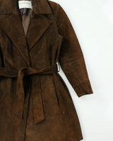 Vintage 1970s Marshall Field &amp; Company Women's Suede Peak Lapel Mid Length Belted Jacket - S