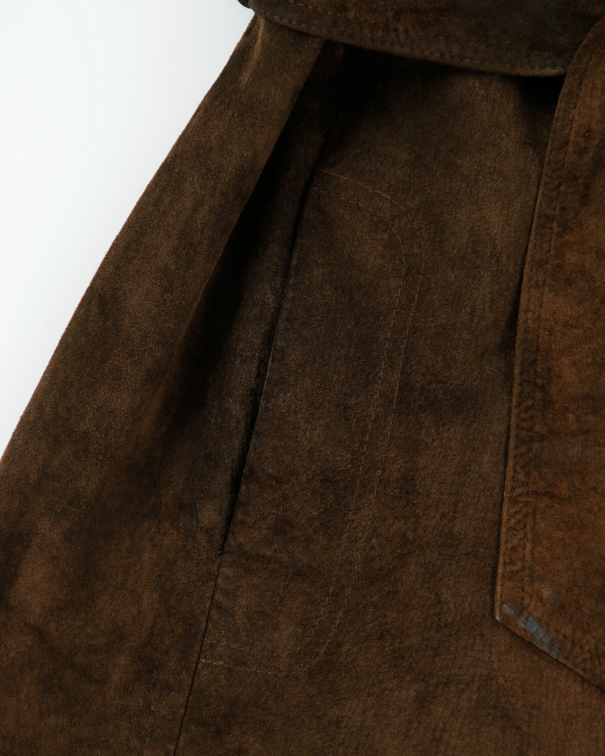 Vintage 1970s Marshall Field &amp; Company Women's Suede Peak Lapel Mid Length Belted Jacket - S