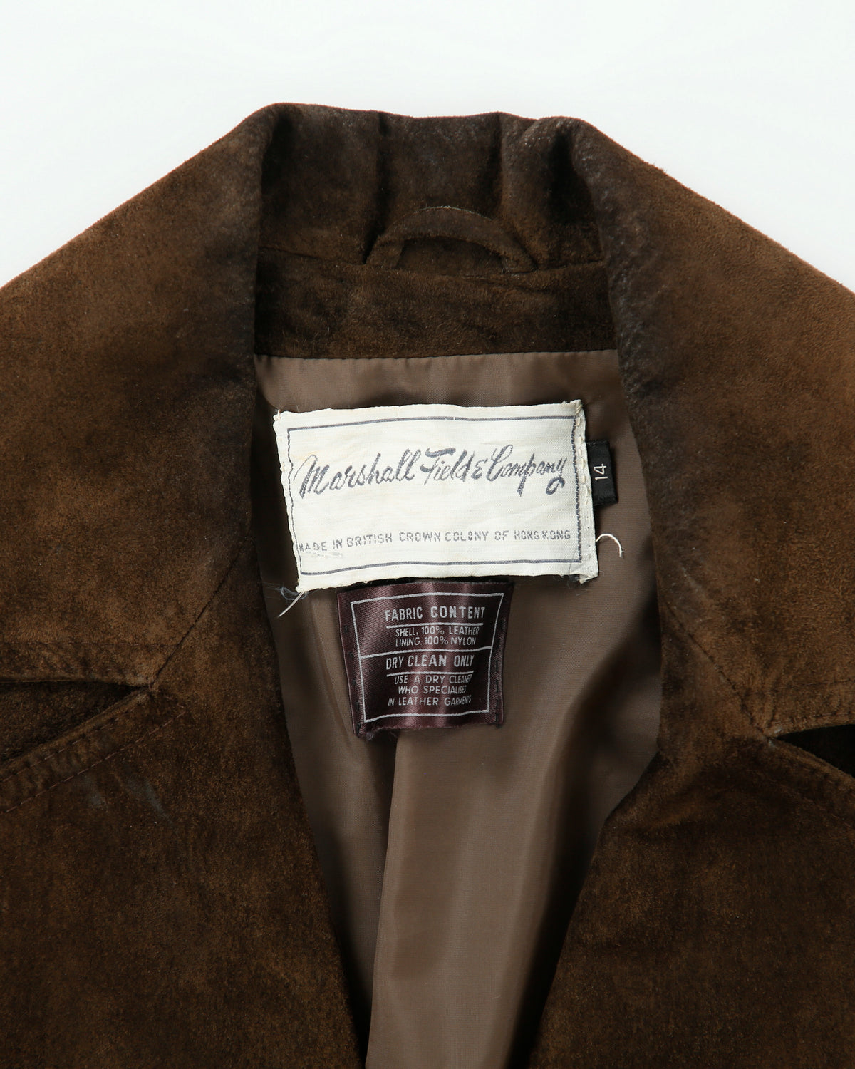 Vintage 1970s Marshall Field &amp; Company Women's Suede Peak Lapel Mid Length Belted Jacket - S