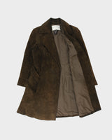 Vintage 1970s Marshall Field &amp; Company Women's Suede Peak Lapel Mid Length Belted Jacket - S