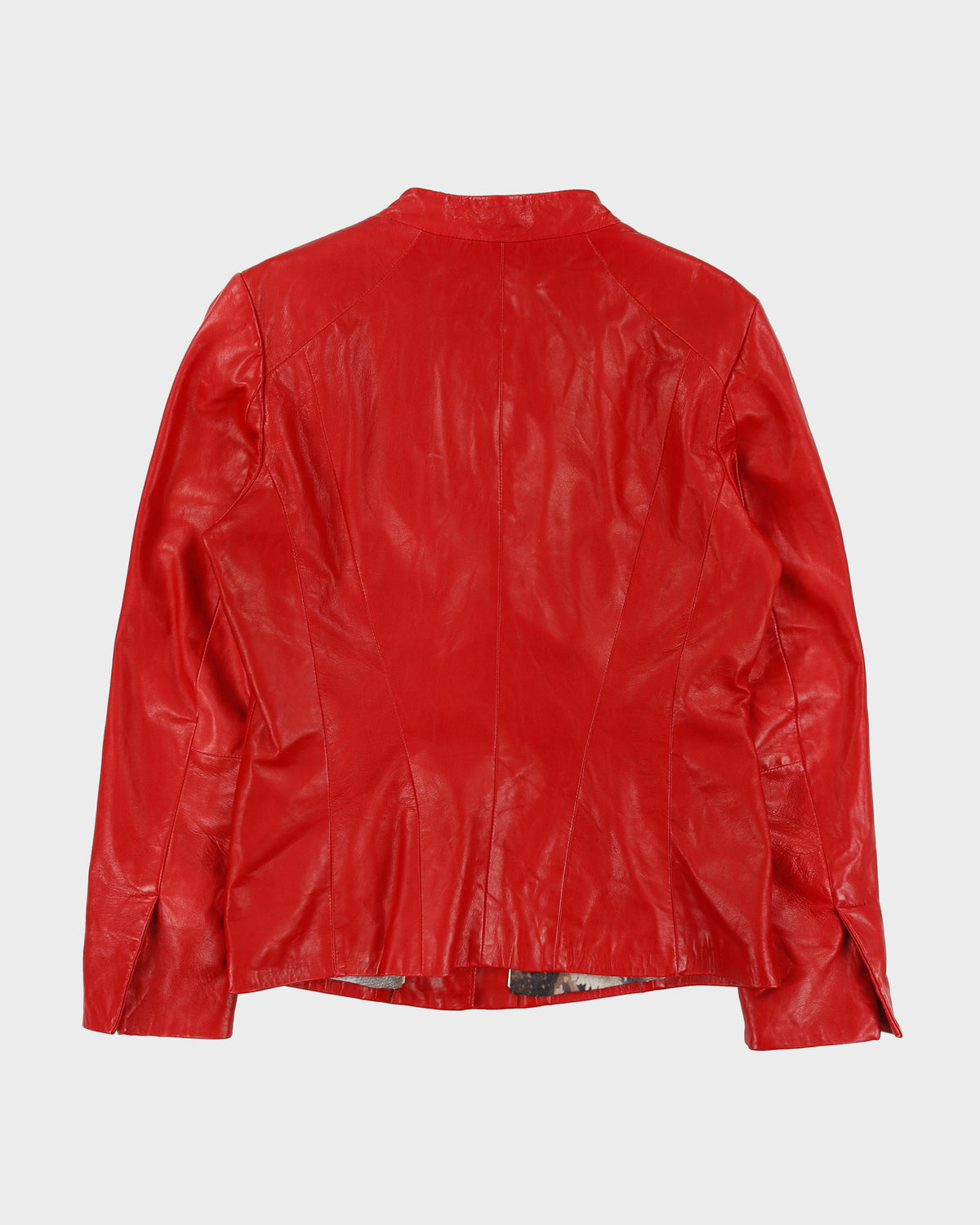 Vintage Y2K 00s Danier Women's Lipstick Red Italian Calfskin Leather Made In Canada V-Neck Button-Up Jacket - L