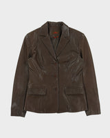 Vintage Y2K 00s Danier Women's Chocolate Calfskin Leather Made In Canada Blazer Jacket - S