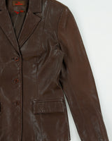 Vintage Y2K 00s Danier Women's Chocolate Calfskin Leather Made In Canada Blazer Jacket - S