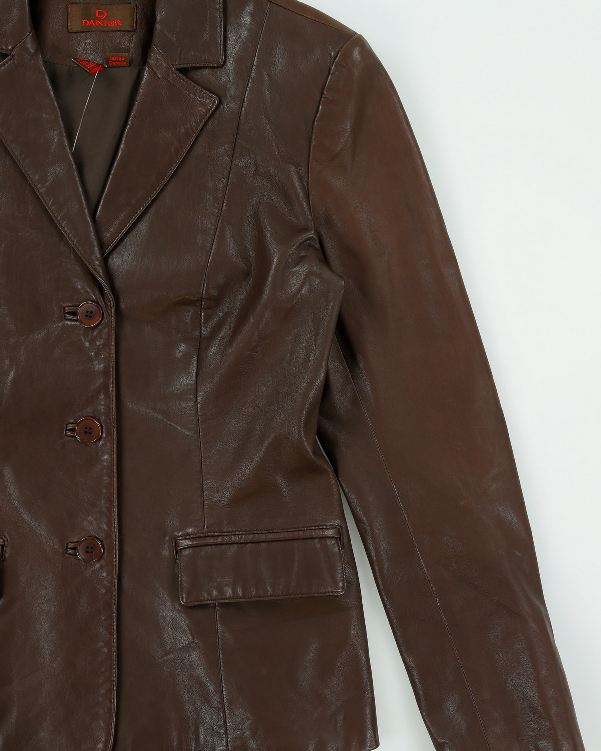 Vintage Y2K 00s Danier Women's Chocolate Calfskin Leather Made In Canada Blazer Jacket - S