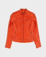 Vintage Y2K 00s Danier Women's Fire Orange Lambskin Leather Cafe Racer Moto Jacket - XS