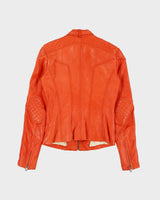 Vintage Y2K 00s Danier Women's Fire Orange Lambskin Leather Cafe Racer Moto Jacket - XS